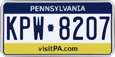 PA license plate KPW8207