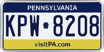 PA license plate KPW8208