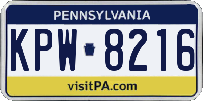 PA license plate KPW8216