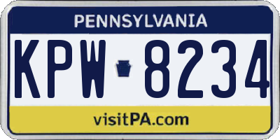 PA license plate KPW8234