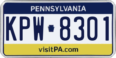 PA license plate KPW8301