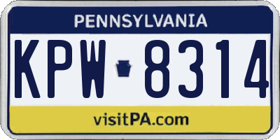 PA license plate KPW8314