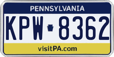 PA license plate KPW8362