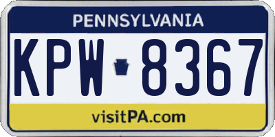 PA license plate KPW8367