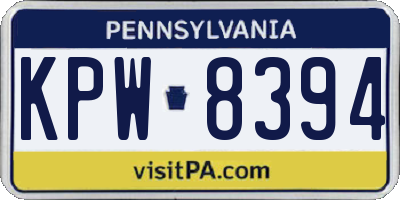 PA license plate KPW8394