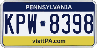PA license plate KPW8398