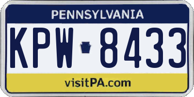 PA license plate KPW8433