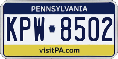 PA license plate KPW8502