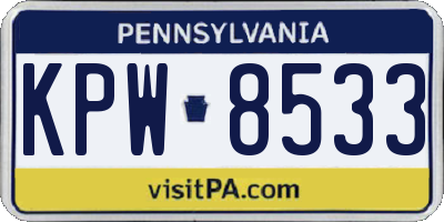 PA license plate KPW8533