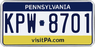 PA license plate KPW8701