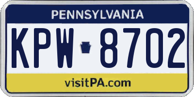 PA license plate KPW8702