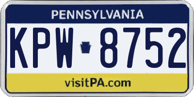 PA license plate KPW8752