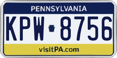 PA license plate KPW8756