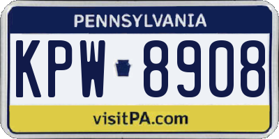 PA license plate KPW8908