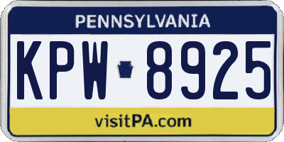 PA license plate KPW8925