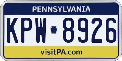 PA license plate KPW8926