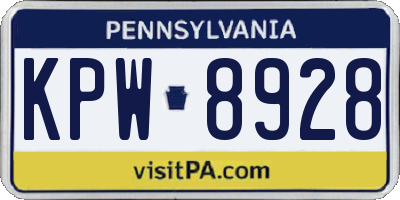PA license plate KPW8928