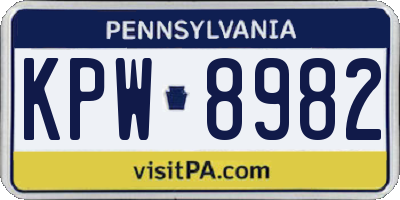 PA license plate KPW8982