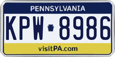 PA license plate KPW8986