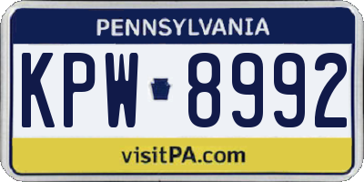PA license plate KPW8992