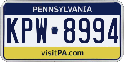 PA license plate KPW8994