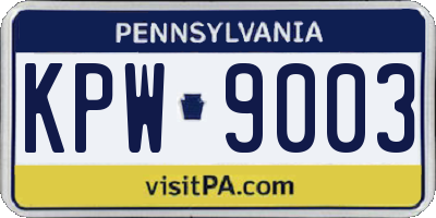 PA license plate KPW9003