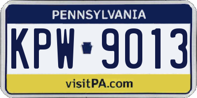 PA license plate KPW9013