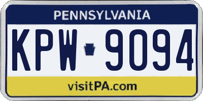 PA license plate KPW9094
