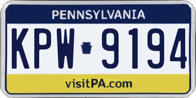 PA license plate KPW9194