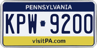 PA license plate KPW9200