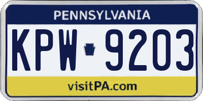 PA license plate KPW9203
