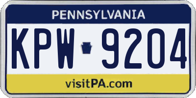 PA license plate KPW9204