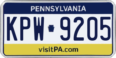 PA license plate KPW9205
