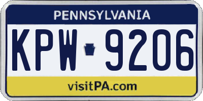 PA license plate KPW9206