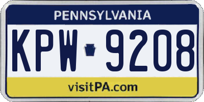 PA license plate KPW9208
