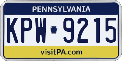 PA license plate KPW9215