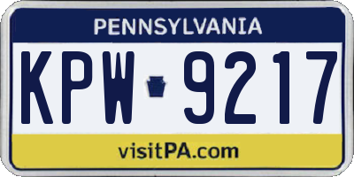PA license plate KPW9217