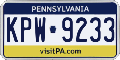 PA license plate KPW9233