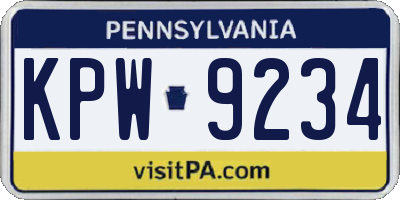 PA license plate KPW9234