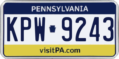 PA license plate KPW9243