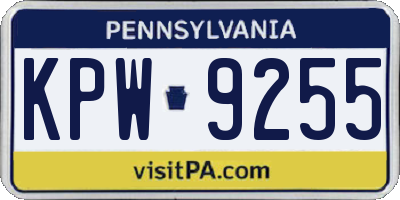 PA license plate KPW9255