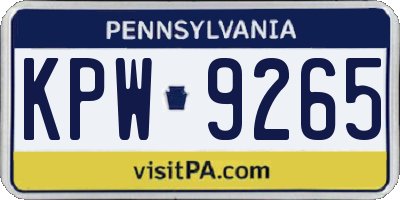 PA license plate KPW9265