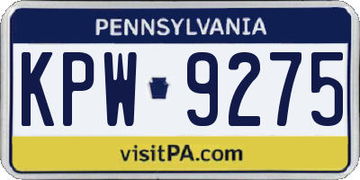 PA license plate KPW9275