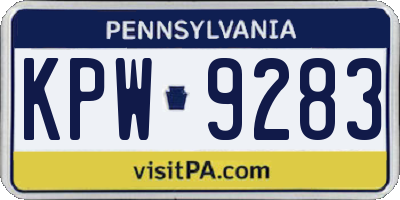 PA license plate KPW9283