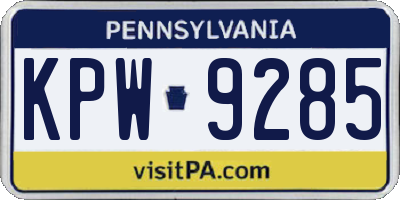 PA license plate KPW9285