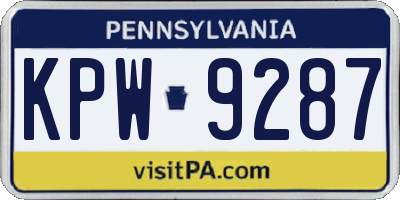 PA license plate KPW9287