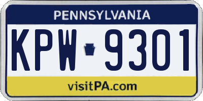 PA license plate KPW9301