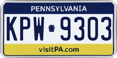 PA license plate KPW9303