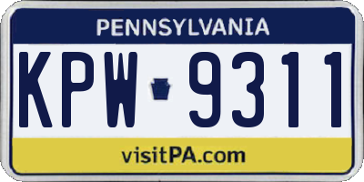 PA license plate KPW9311
