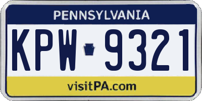 PA license plate KPW9321